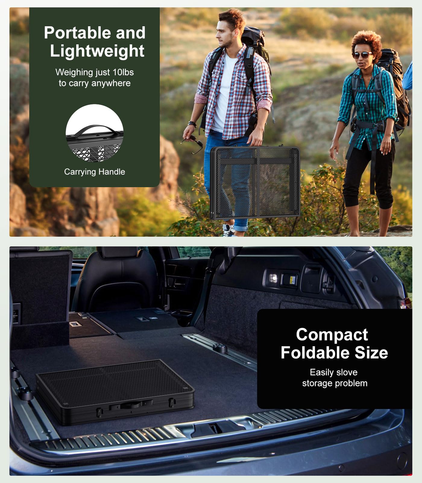 Raynesys foldable grill table weighs 10 pounds for simple transport.