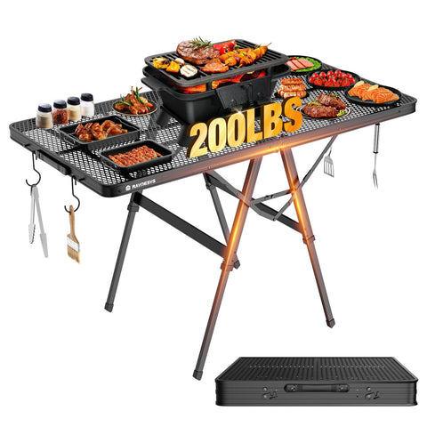 Raynesys foldable grill table with mesh desktop for sturdy outdoor cooking on the go