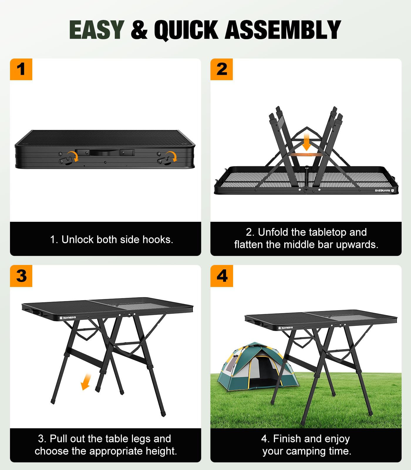 Raynesys foldable grill table for outdoor use on camping trips.