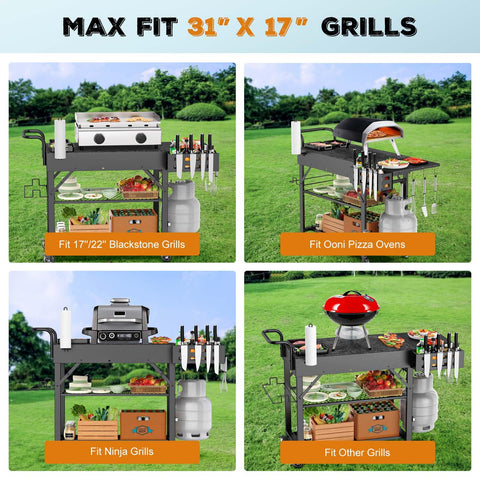 Raynesys foldable grill table with wheels for easy transport