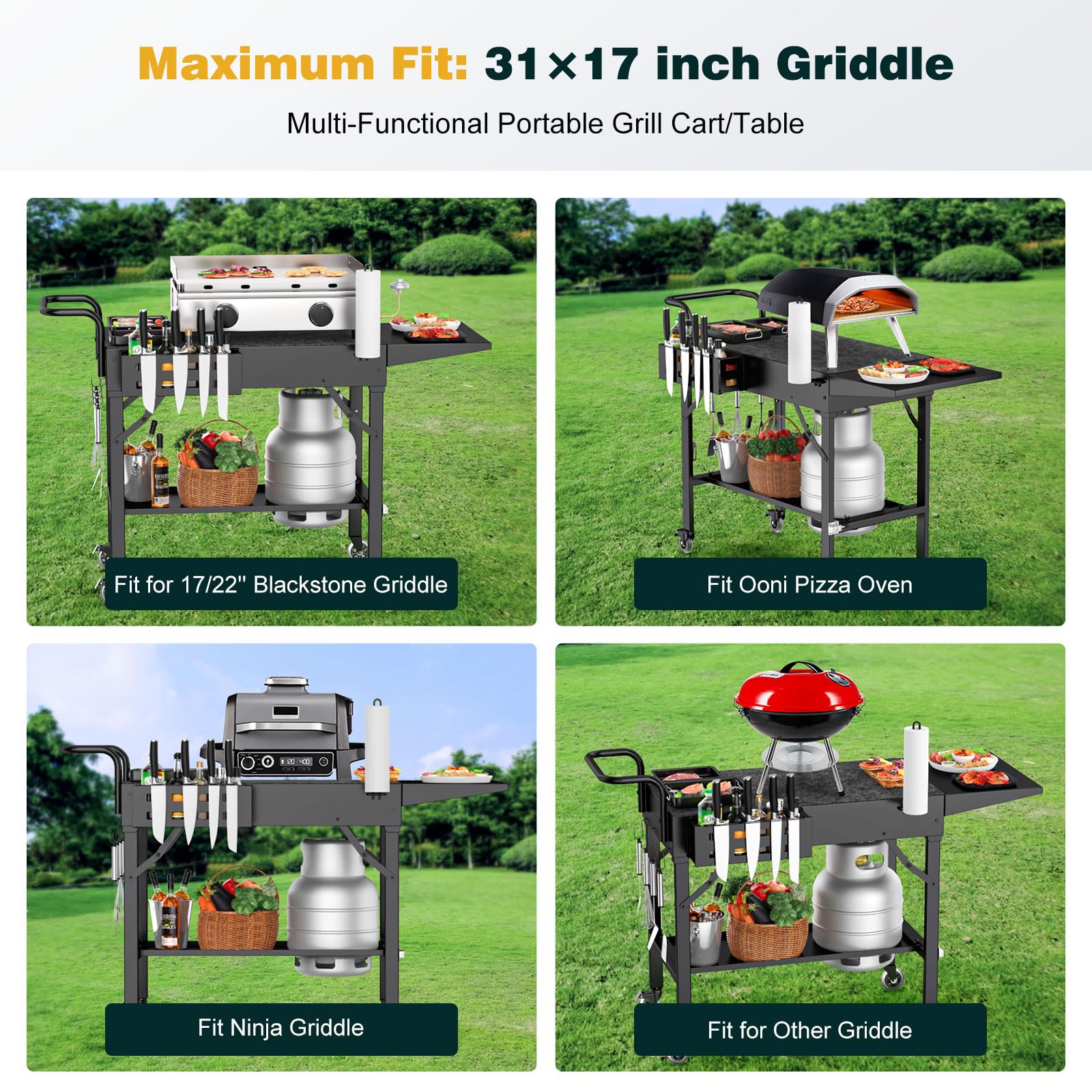 Raynesys folding grill cart demonstrates easy transport and storage.
