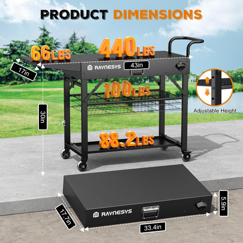 Raynesys grill cart side storage box for tools and seasonings