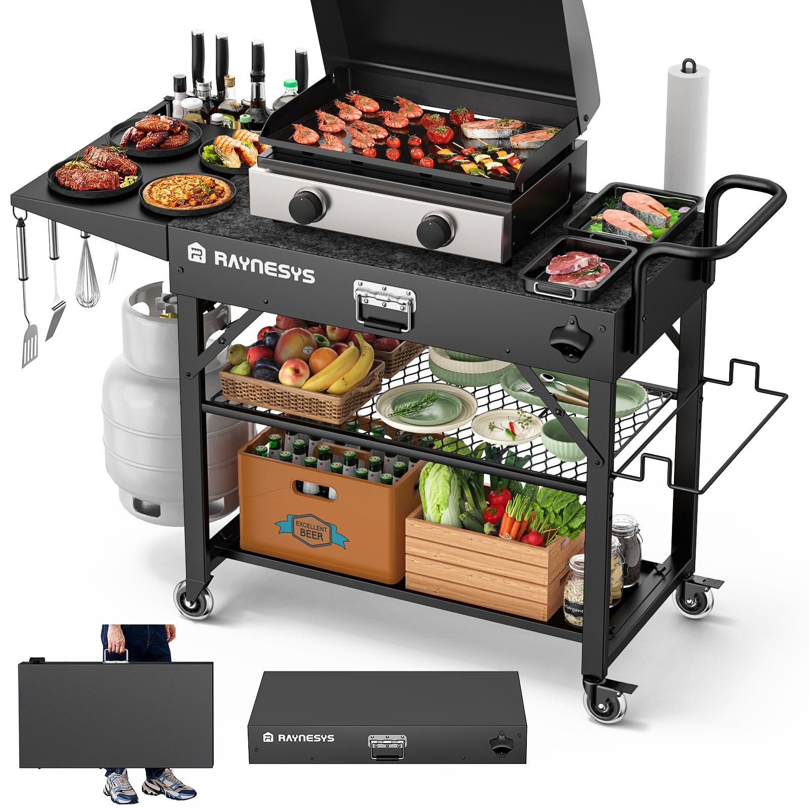Raynesys outdoor grill cart with 31x17-inch surface for spacious backyard prep