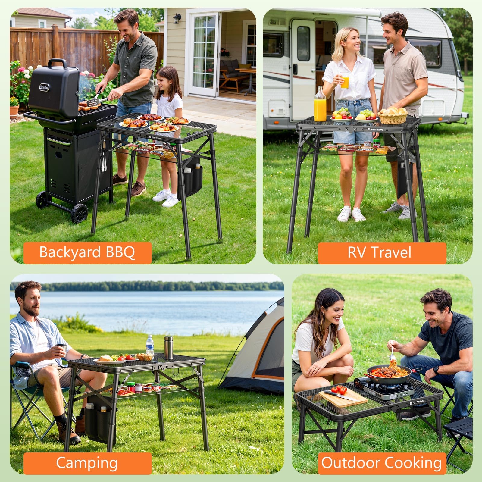 Raynesys outdoor table ready for easy carry and compact storage.
