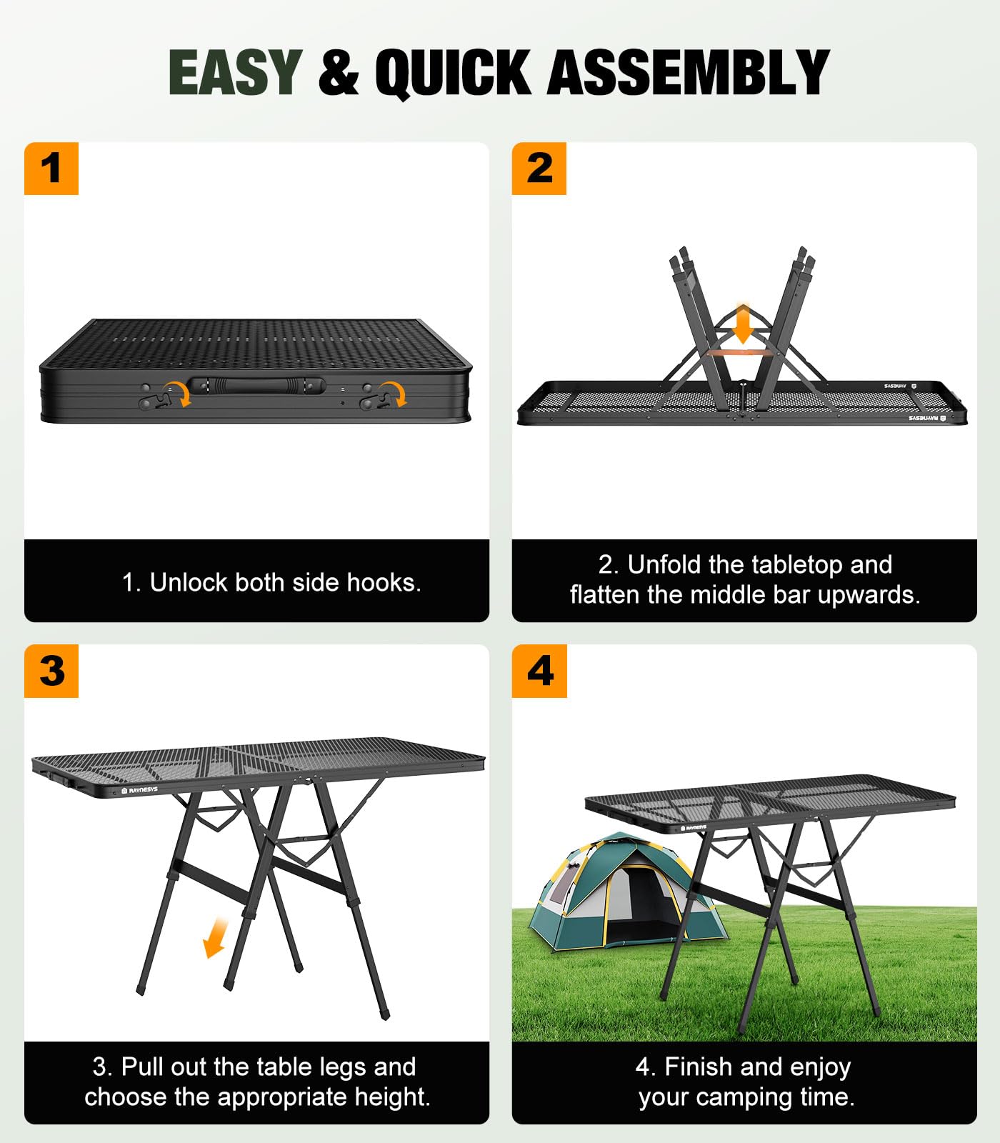 Raynesys outdoor table ideal for beach trips, camping, or picnics