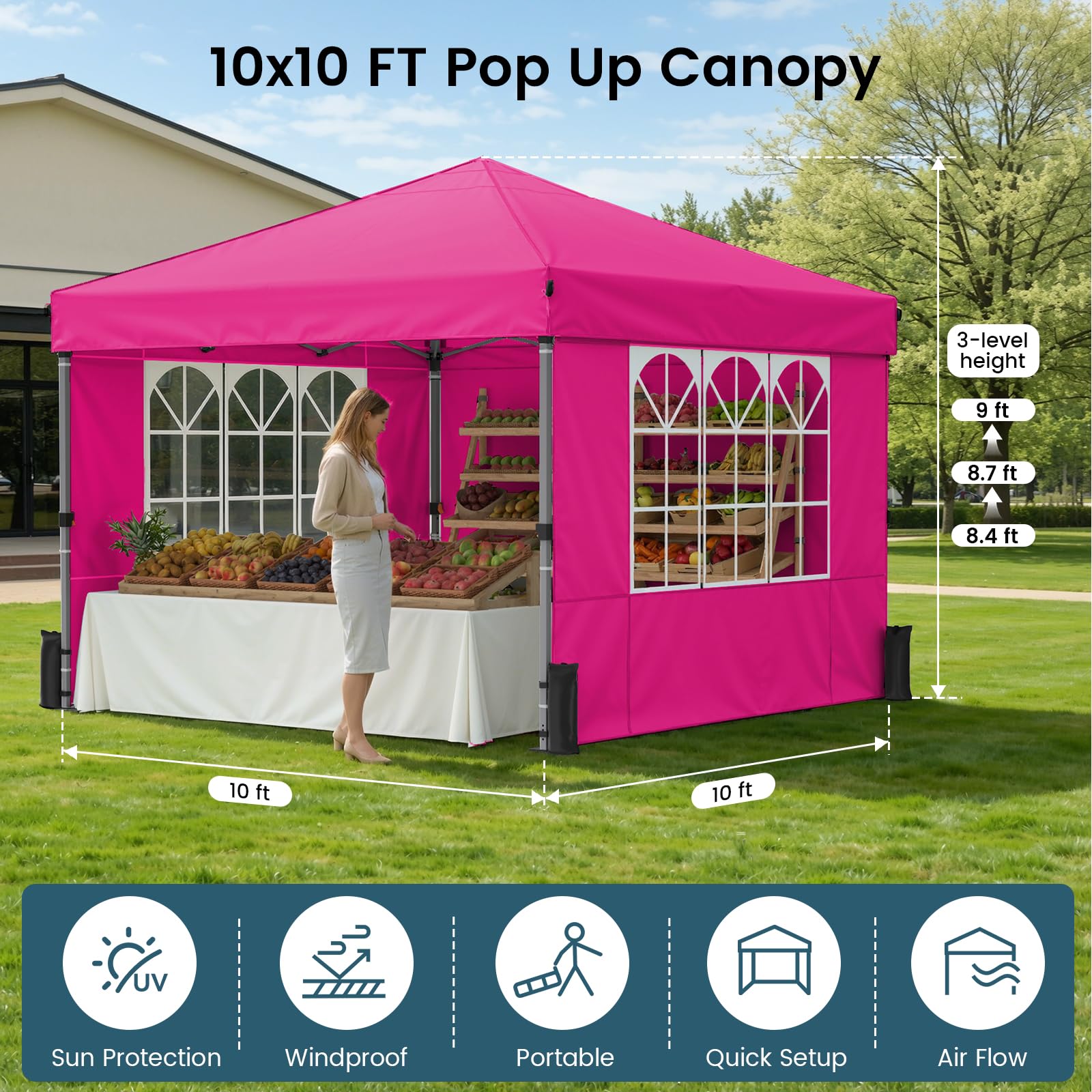 Raynesys pop up canopy sidewalls attached for added privacy and shade
