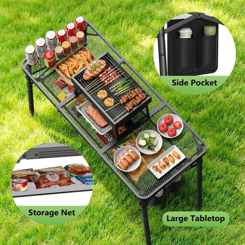 Raynesys Tri-Fold Camping Table with built-in carry handle for easy transport.