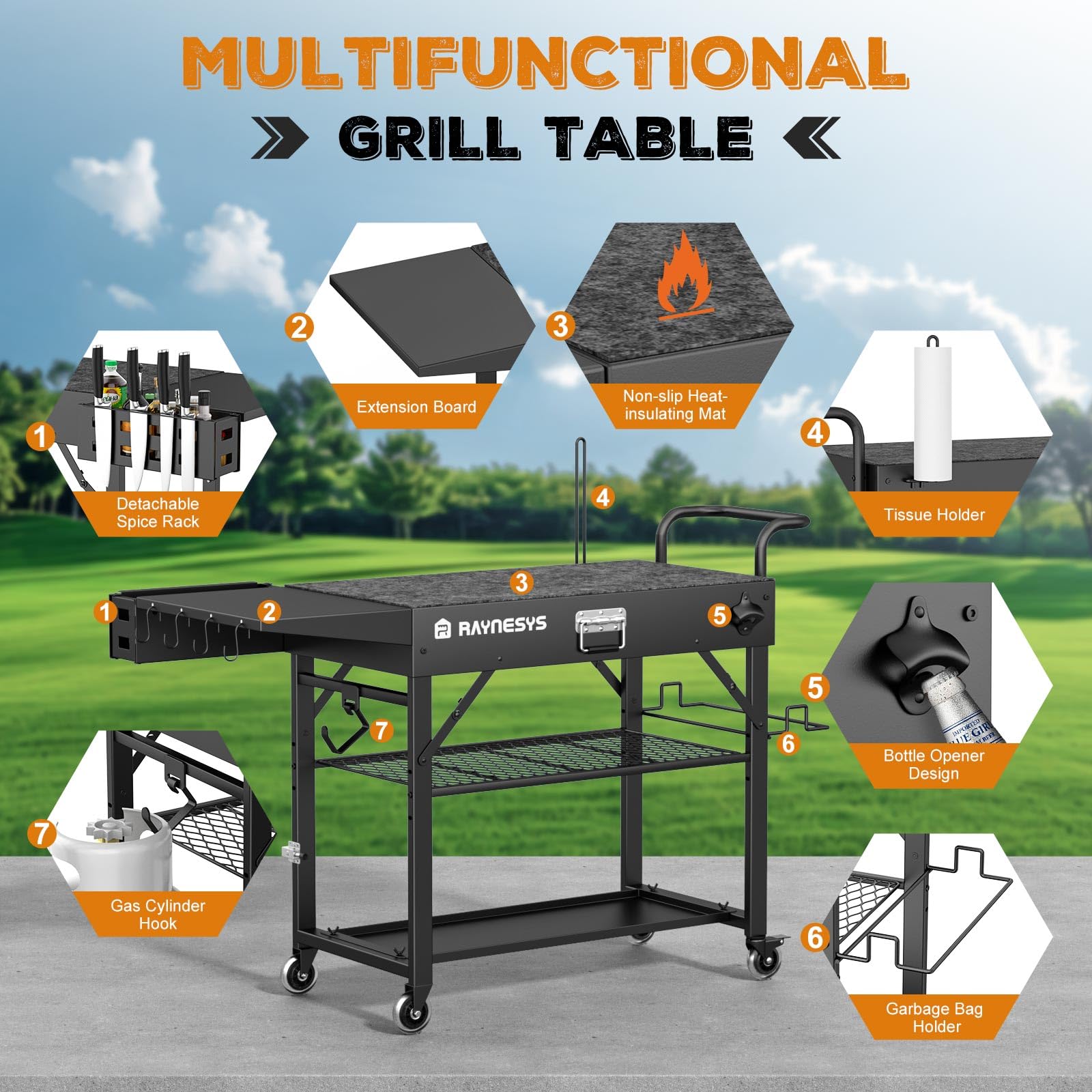 Raynesys two-tier storage rack keeps utensils within reach while grilling
