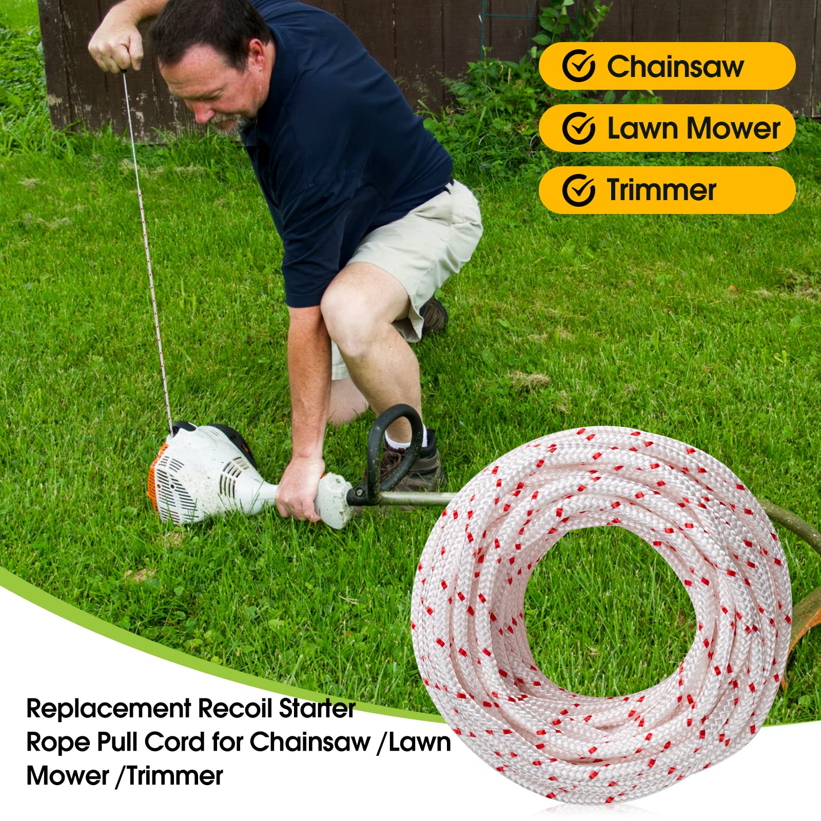 RayTour pull cord demonstration shows easy start for lawn equipment.