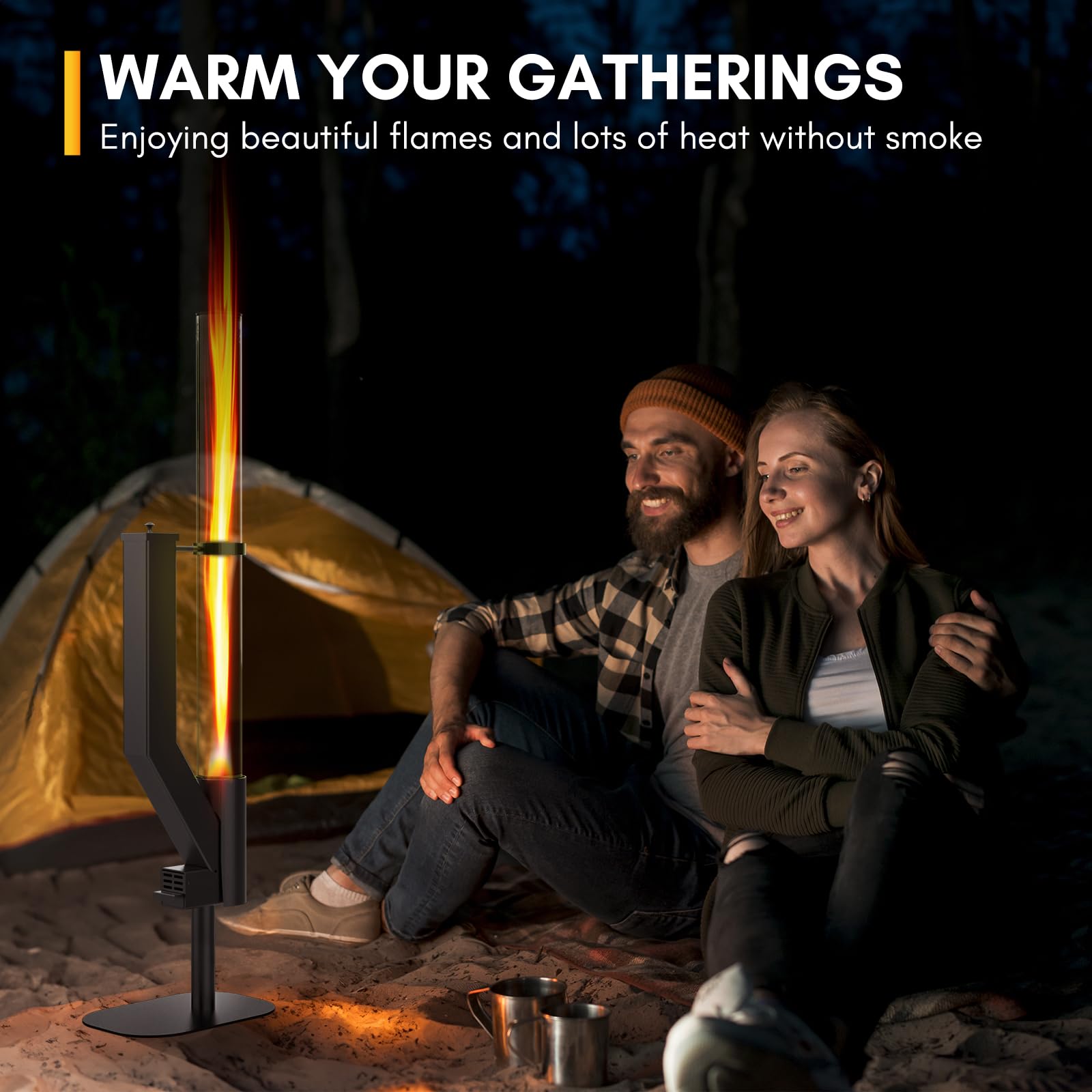 Rayzi pellet stove with a durable base supports a stable outdoor setup.