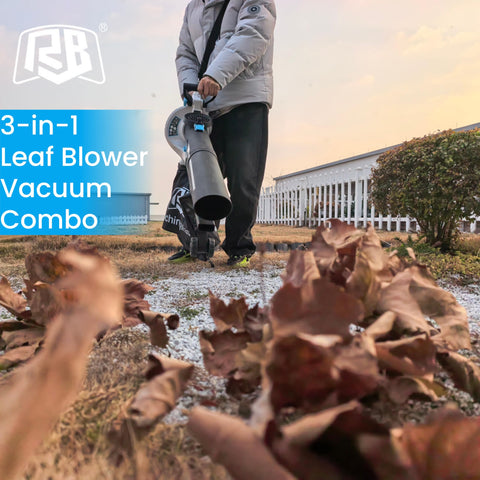 RB 40V leaf blower in use demonstrates cordless convenience and maneuverability.