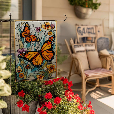 RBAFAO double-sided flag shows butterfly floral, readable from all angles.