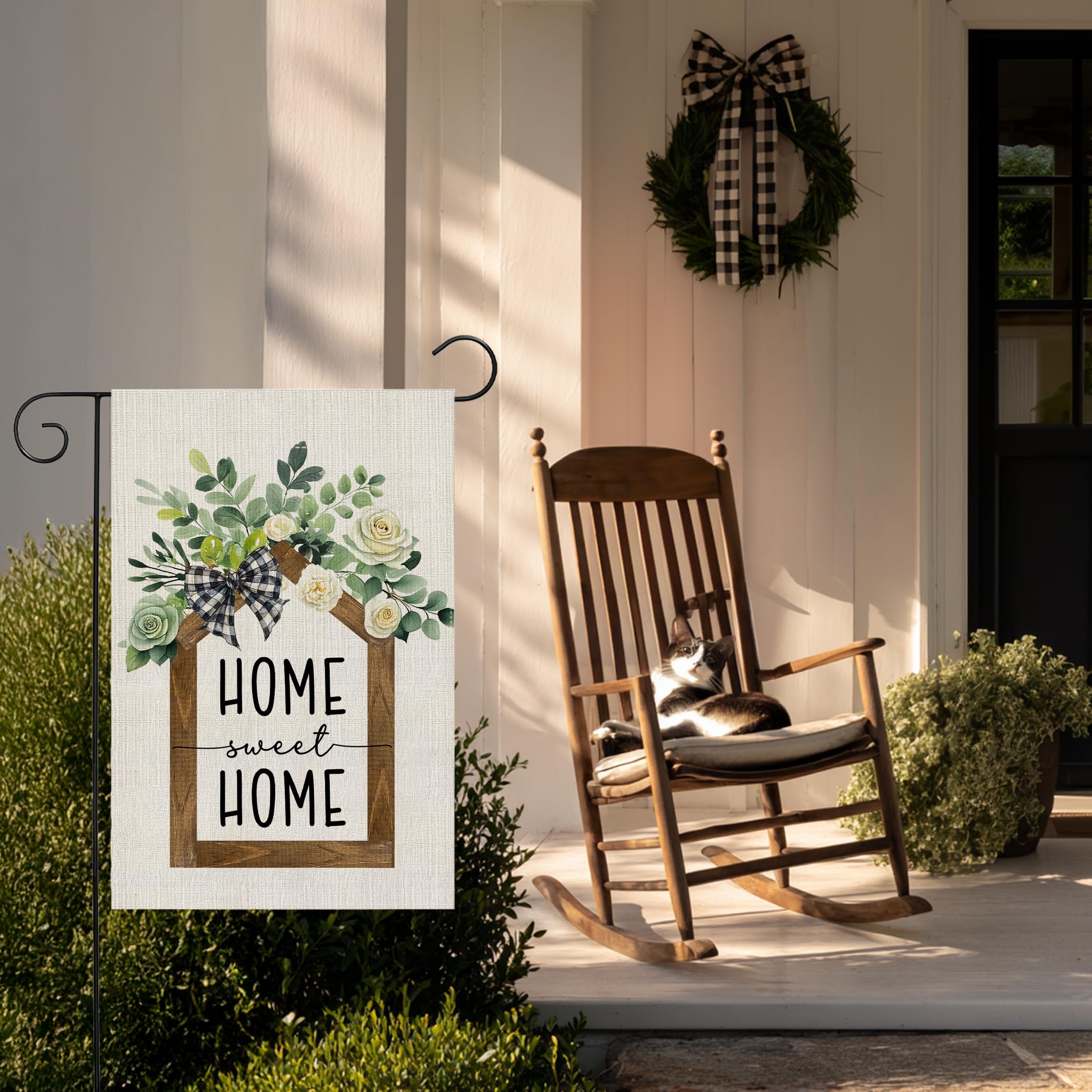 RBAFAO floral home sweet home flag brightens entryways and verandas.