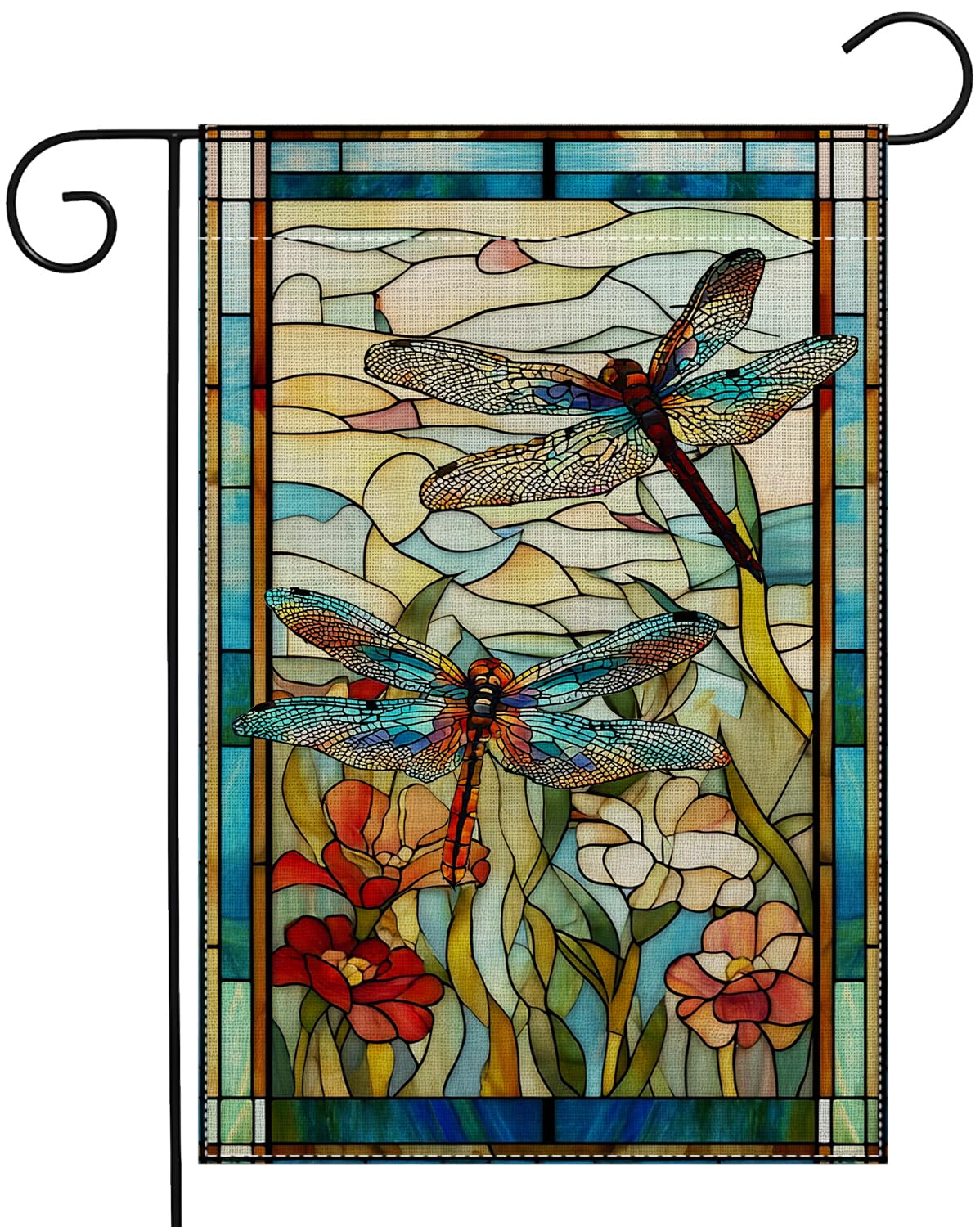 RBAFAO garden flag dragonfly stained glass design adds curb appeal year-round.