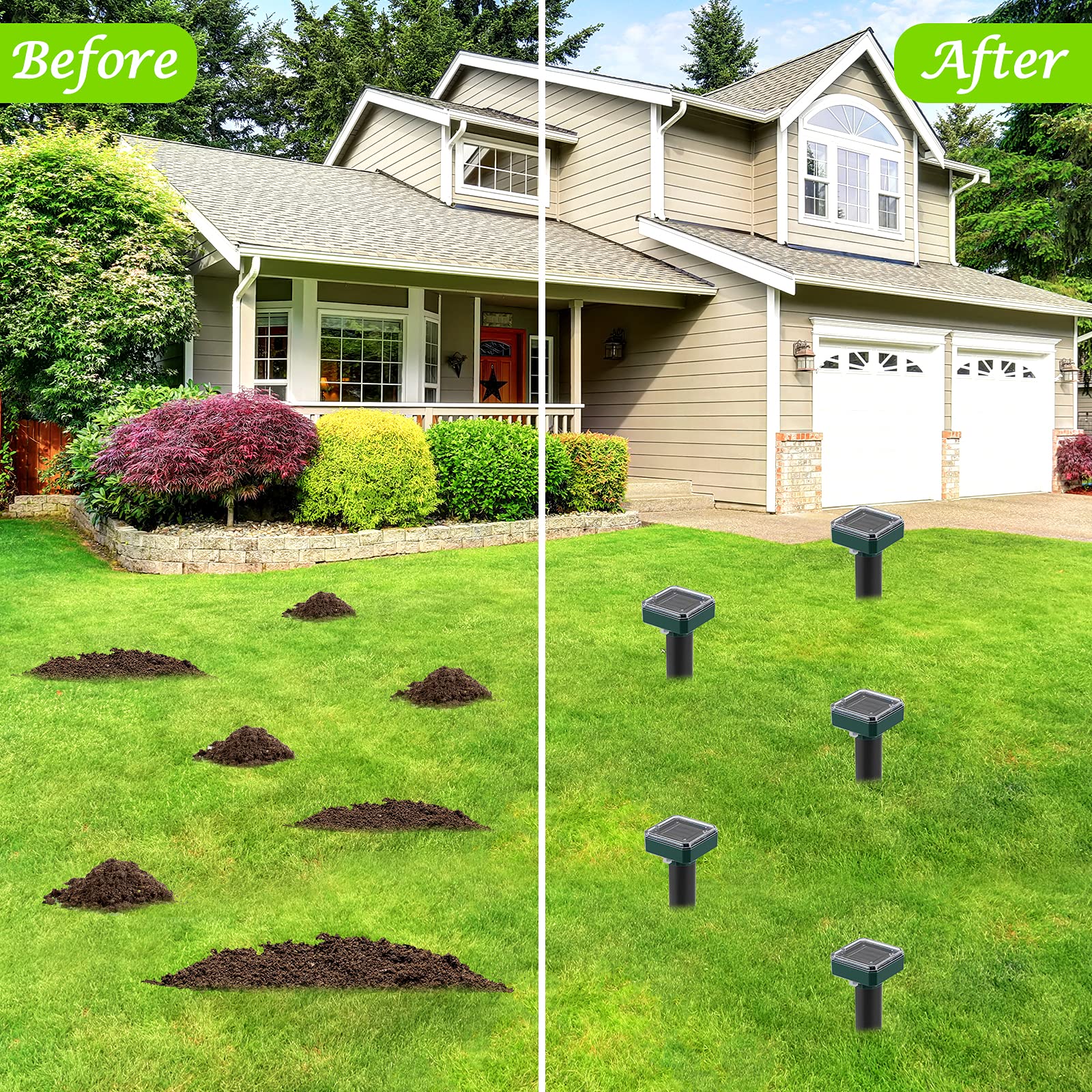 RC Tech Trading ultrasonic gopher repeller stakes protect gardens from underground pests.