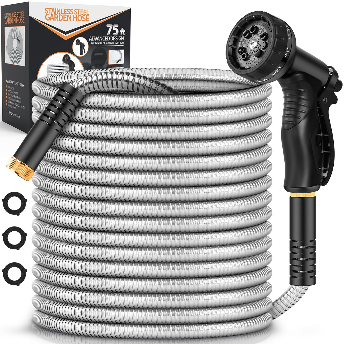 Rcfunkid garden hose metal 75ft extended reach, durable and flexible.
