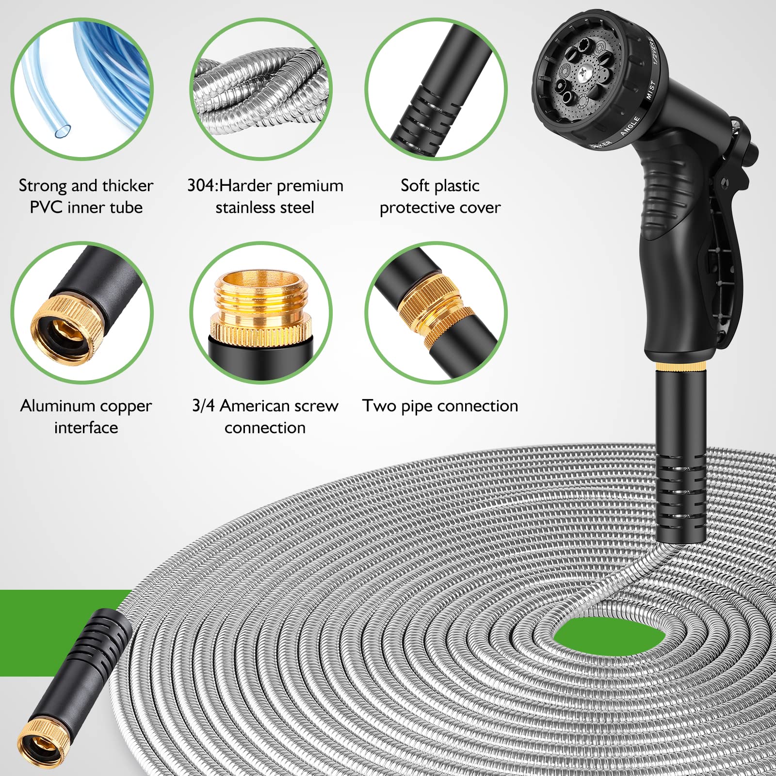 Rcfunkid metal hose no-kink design reduces tangling during watering tasks.
