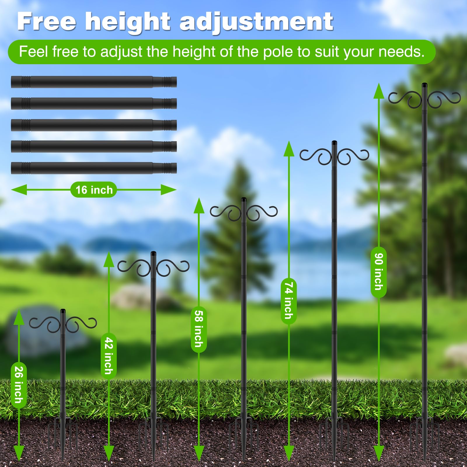 RCUICA 5-prong base keeps the hook secure in windy gardens