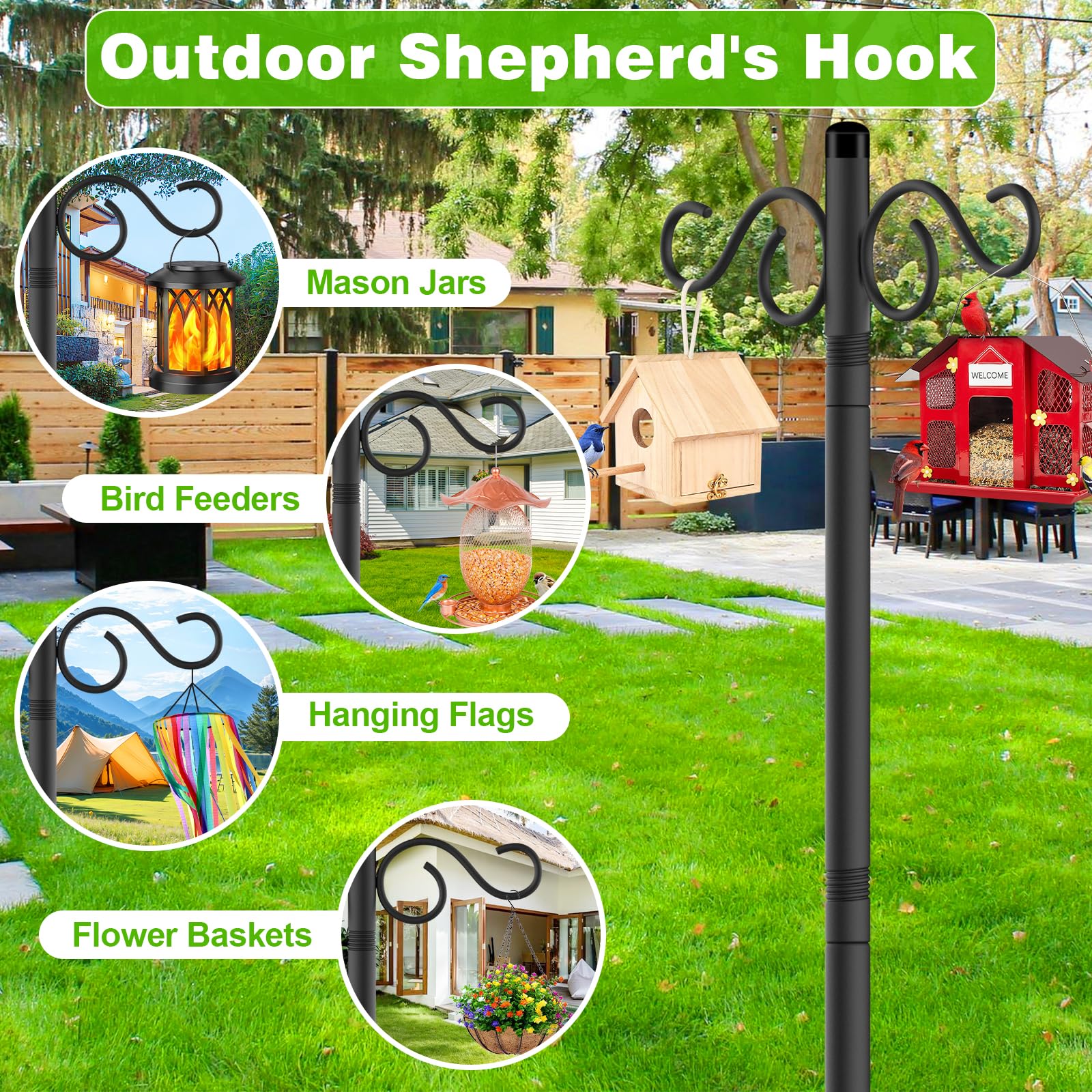 RCUICA metal shepherd hook with rust-resistant coating withstands outdoor weather