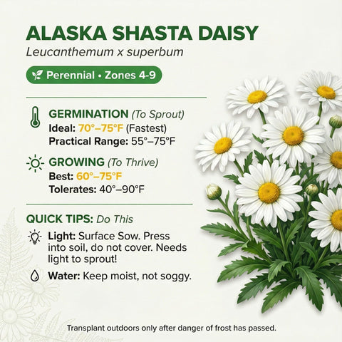 RDR Seeds Alaska Shasta Daisy seed packet ready for planting