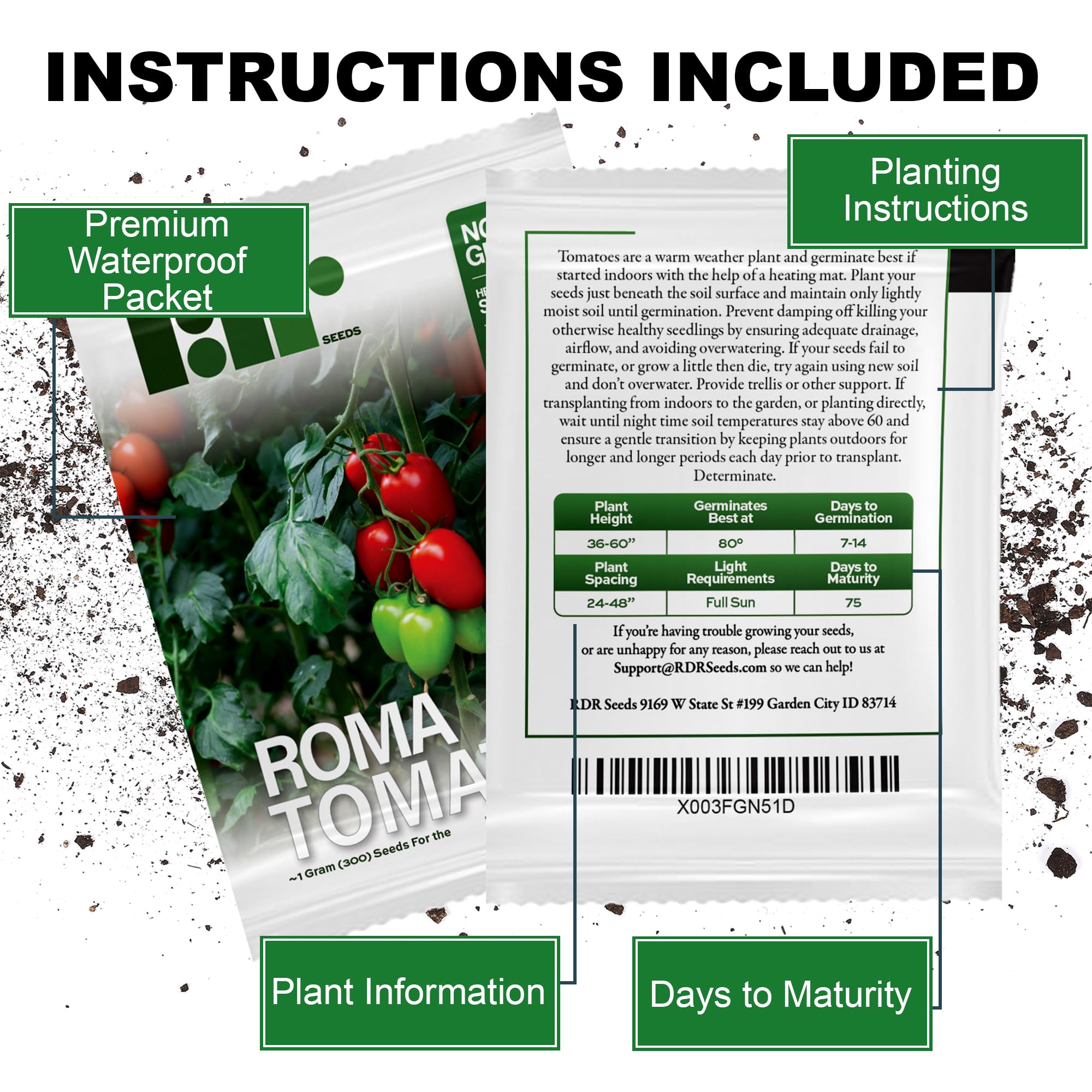RDR Seeds Roma tomato seeds indoors start, fostering early harvest potential.