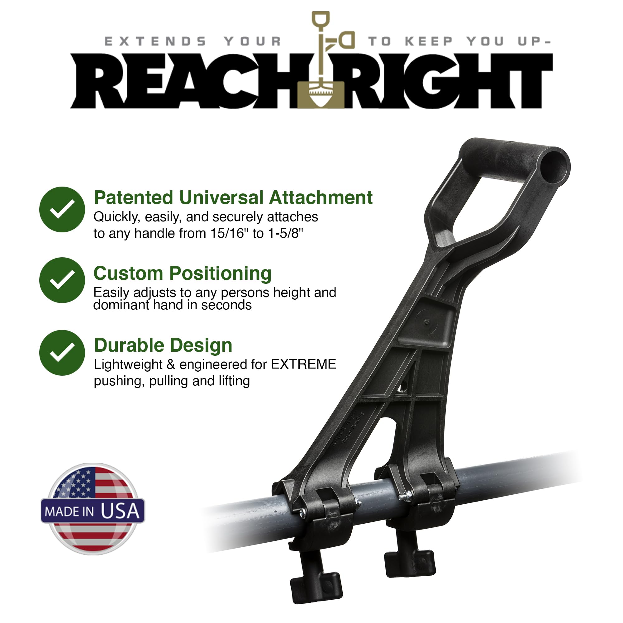 Reach Right back saver handle shovel attachment reduces strain during digging