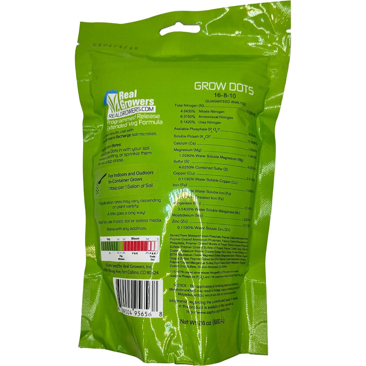 Real Growers Grow Dots Extended application in progress for veg bloom cycle