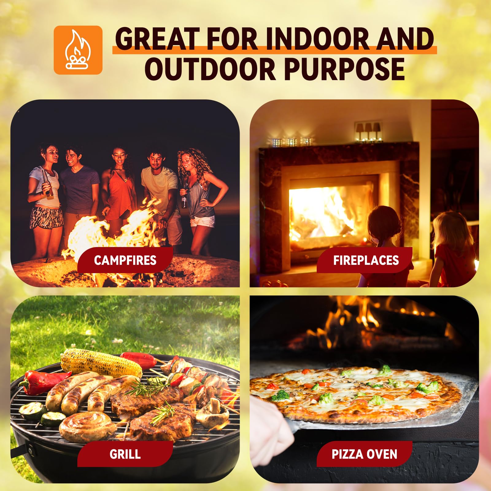 All-weather Realcook starter burns reliably outdoors in rain or shine.