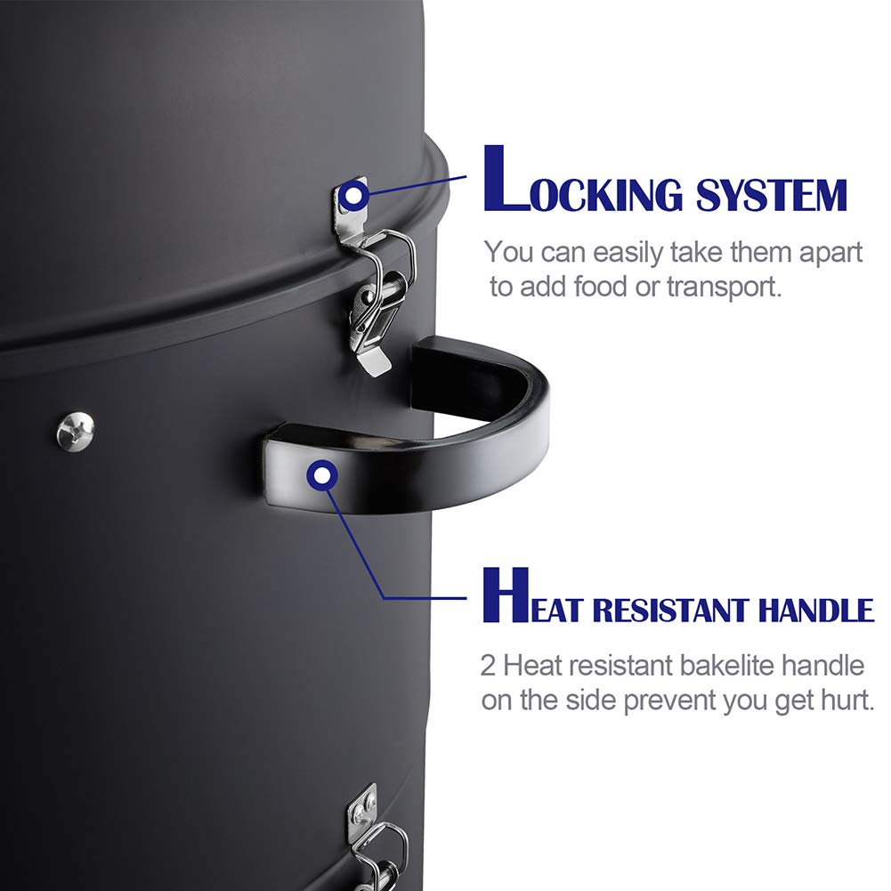 Realcook Charcoal BBQ Smoker porcelain water pan preserves moisture and flavor.