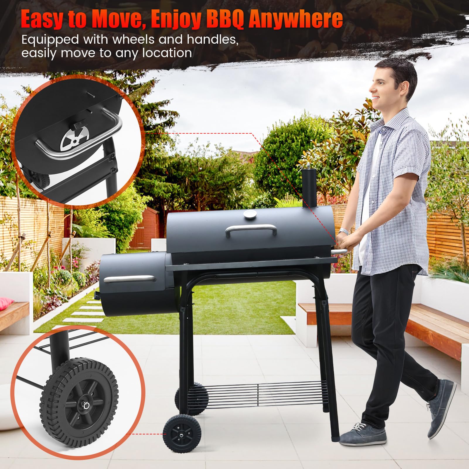 Realcook Charcoal Grills front shelf and bottom rack provide organized storage for tools and fuel.