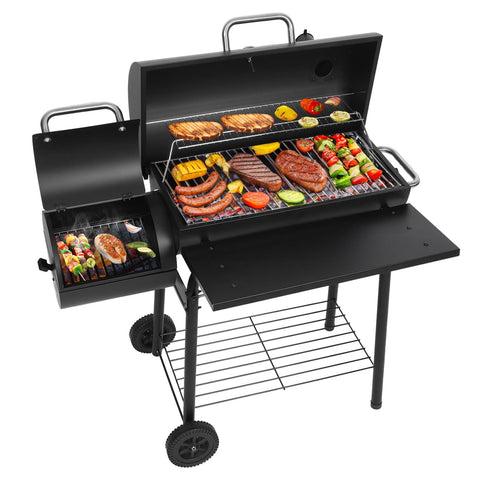 Realcook Charcoal Grills offset smoker main chamber offers spacious cooking area for family barbecues.