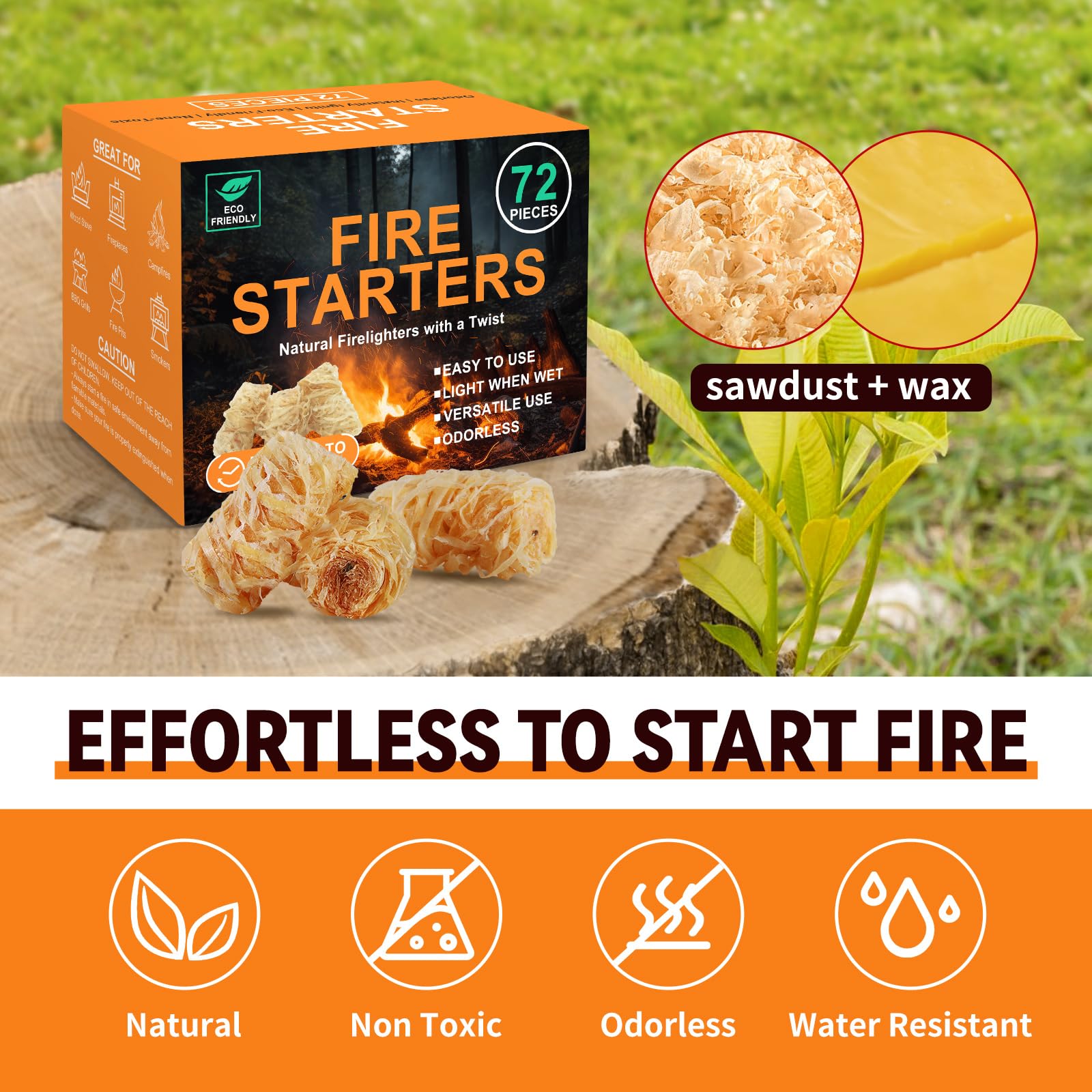 Realcook tumbleweed fire starter delivers 8-10 minutes of steady burn.