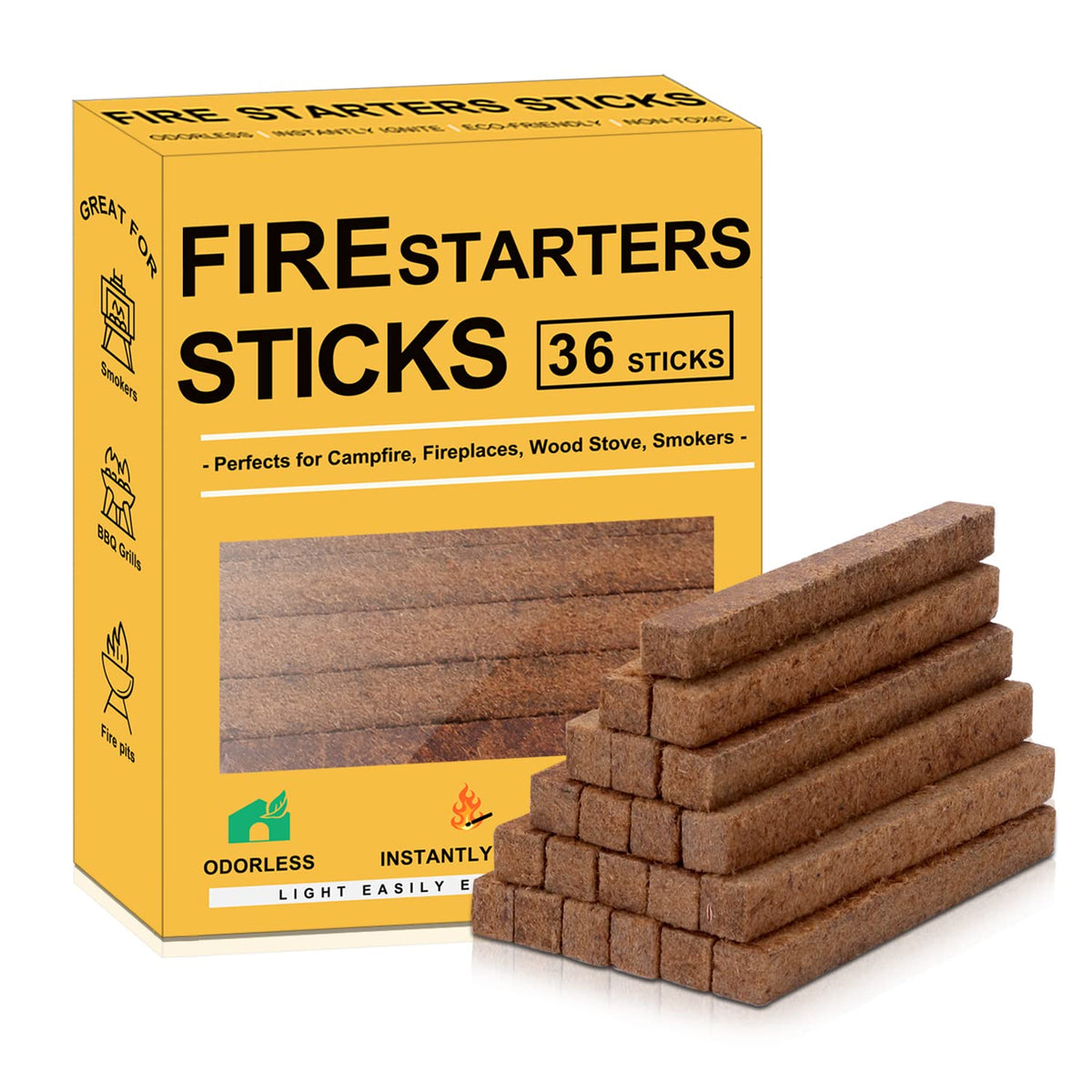 Realcook Natural Fire Starter Cubes packaging showing upgraded design for quick ignition.