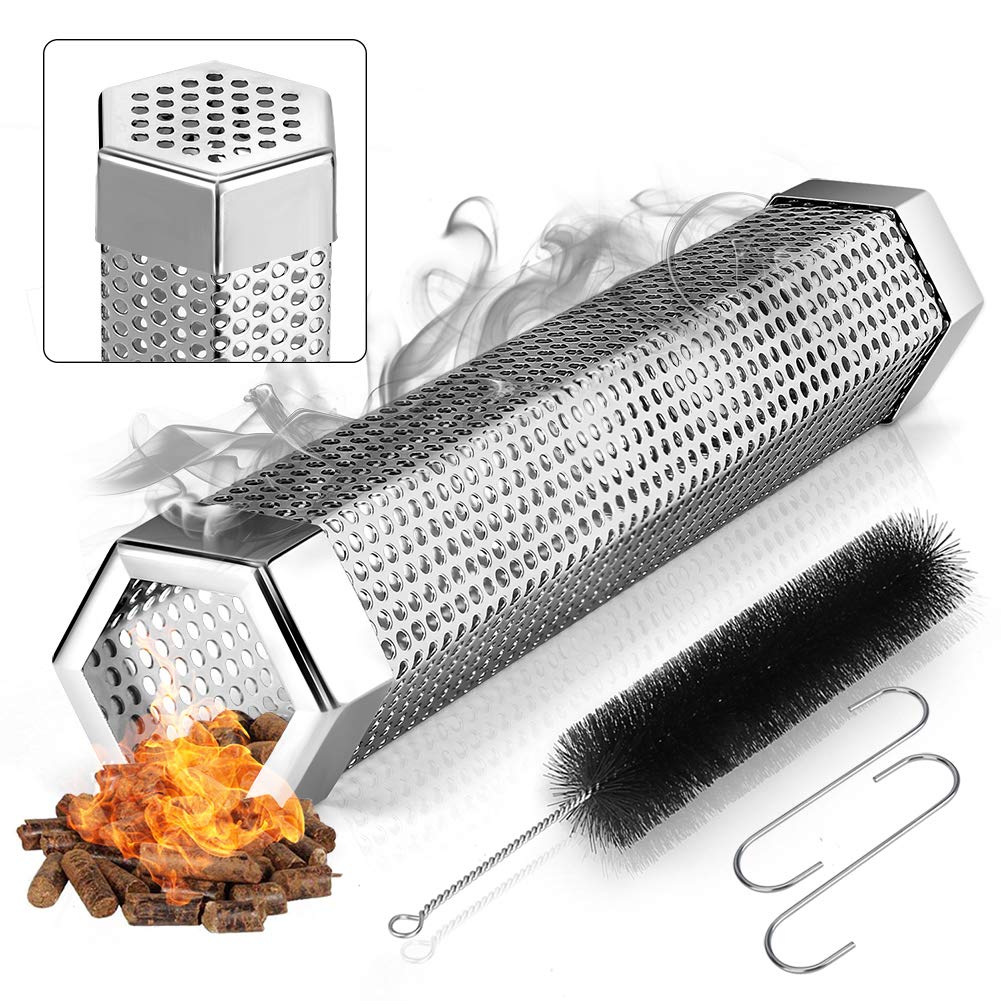 Realcook pellet smoker tube on a grill for superior wood smoke flavor.