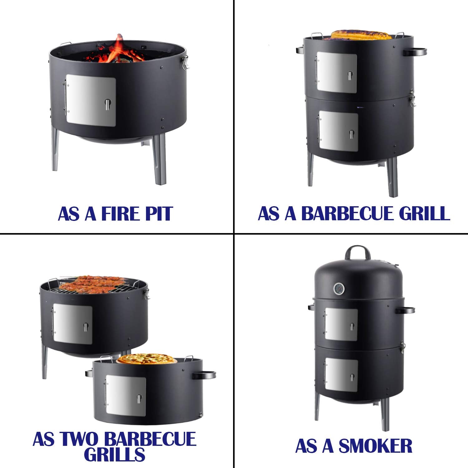 Realcook vertical smoker side view with thermometer dial for precise control