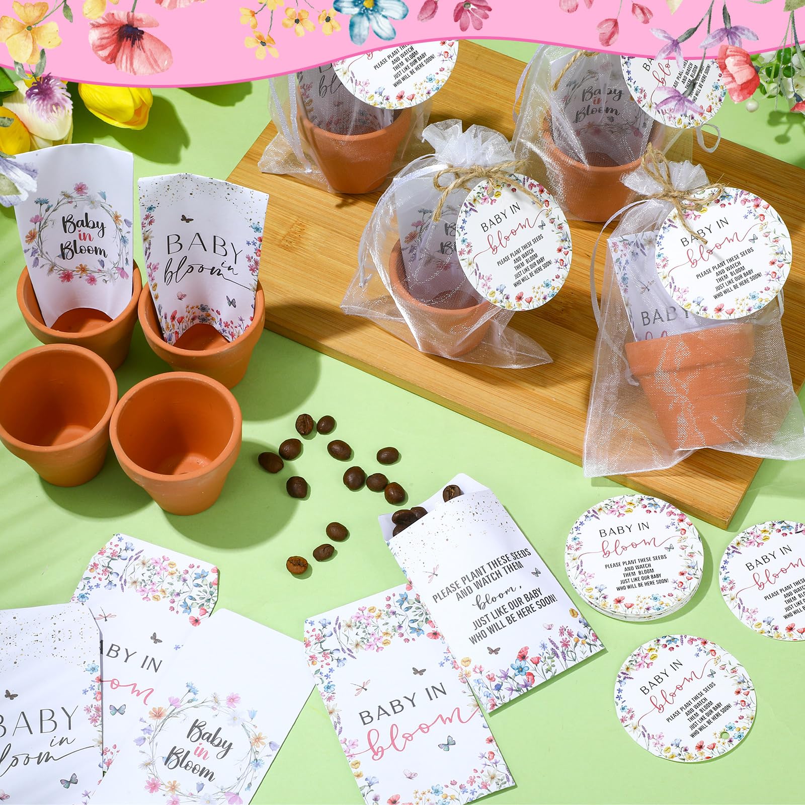 Reallnaive Baby in Bloom seed packets ready to assemble charming guest favors