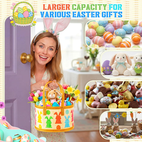 Reallnaive collapsible Easter basket with handle measuring 9.8x7x6.3 inches