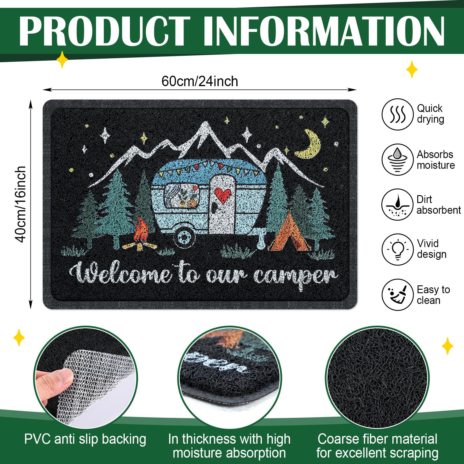Reallnaive RV entryway mat displaying outdoor camping aesthetic for rugged entryways