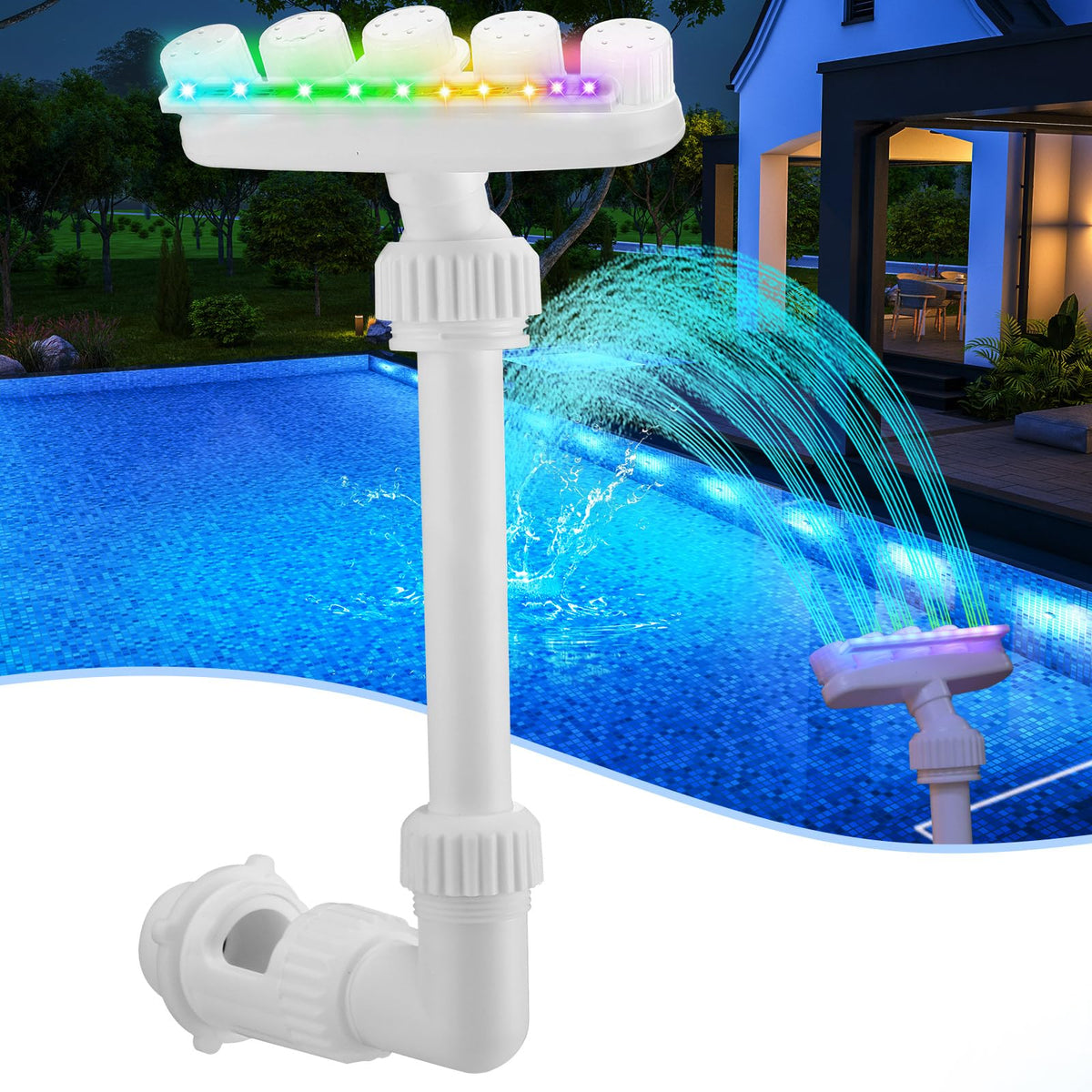 Reallnaive solar pool fountain assembly improves setup and water flow