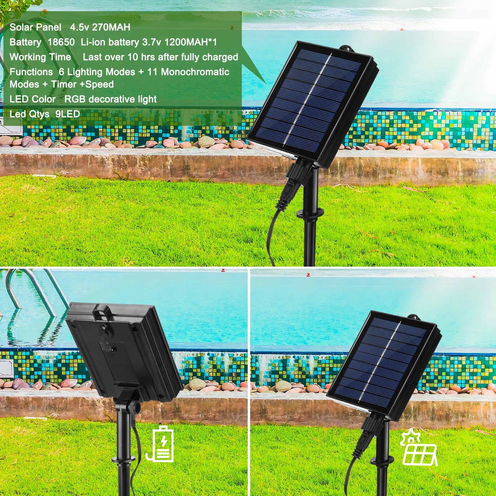 Reallnaive solar pool fountain solar panel charging for extended outdoor use