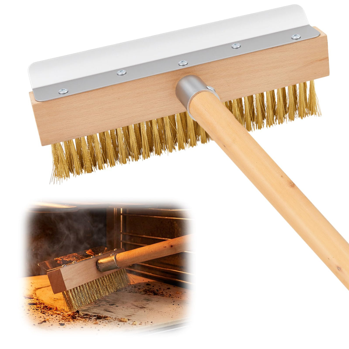 Reallnaive wooden-handle pizza oven brush for safe high-heat cleaning
