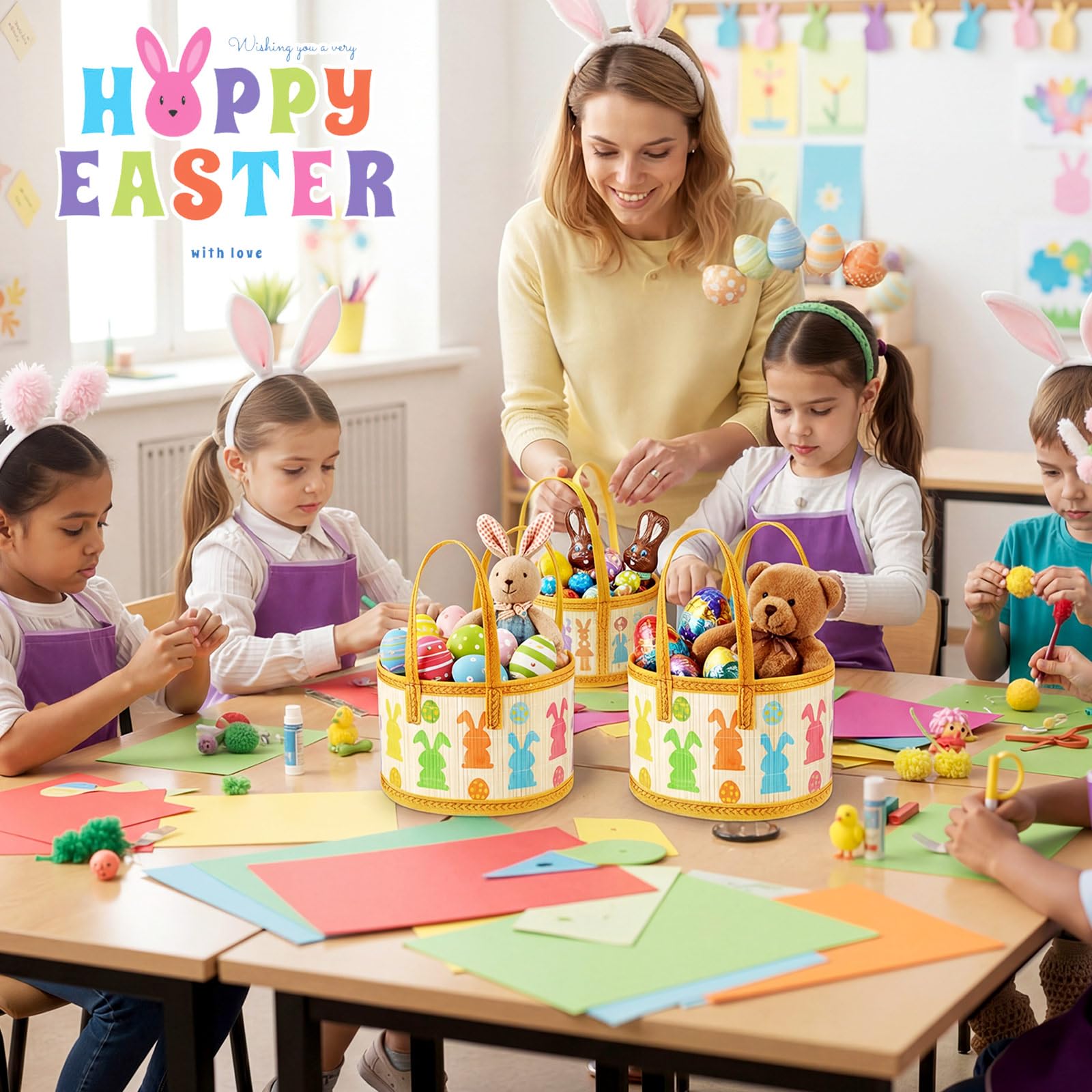 Reallnaive woven bamboo Easter baskets highlighting natural texture and durability