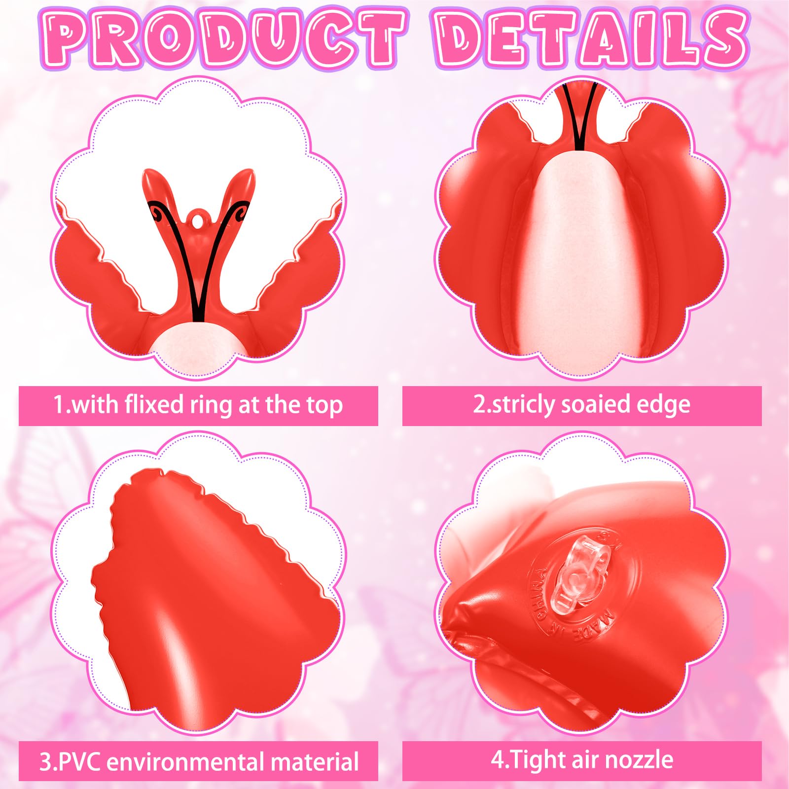Realspring pink butterfly spring inflatable for garden beds and festive décor.