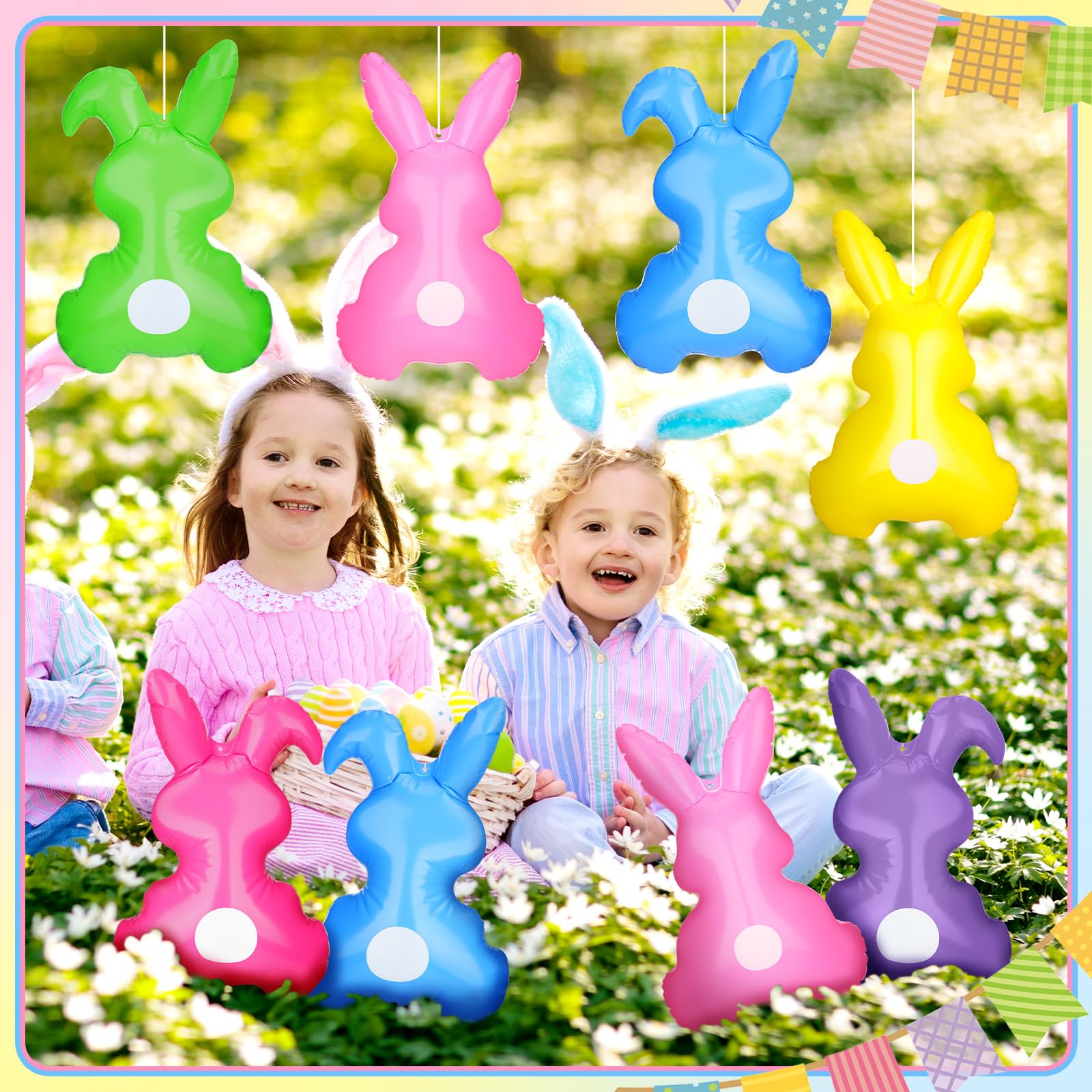 Realspring Easter bunny inflatable three-styles display enhances festive scenes.