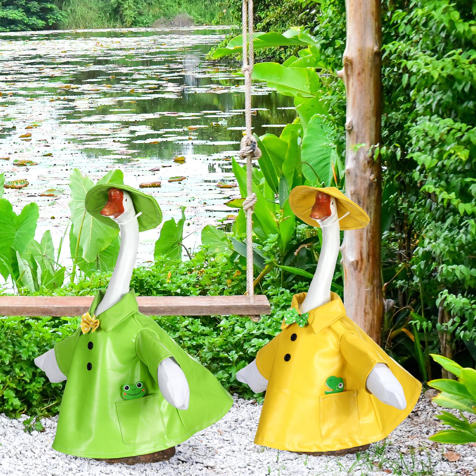 Goose outfit fits about 23 inches for reliable outdoor decoration.