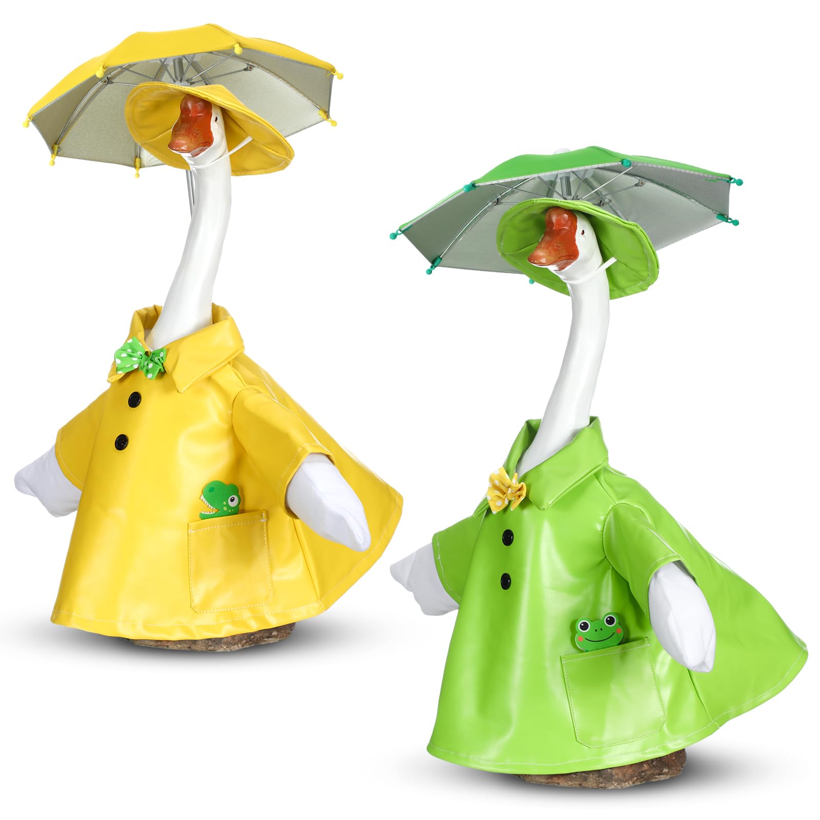 Realspring goose outfit in yellow with umbrella for porch display.