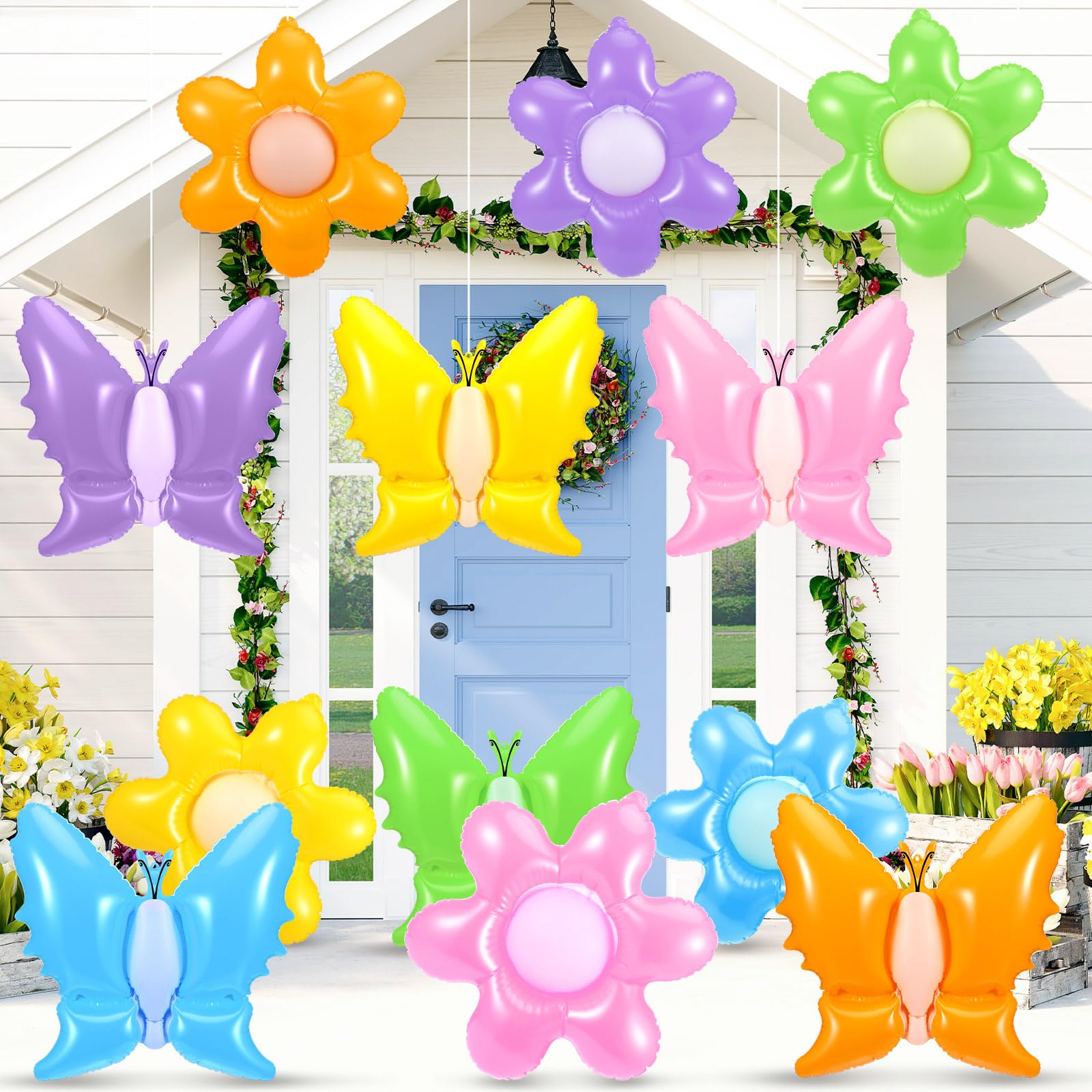 Realspring spring butterfly balloon decor for outdoor yard celebrations.