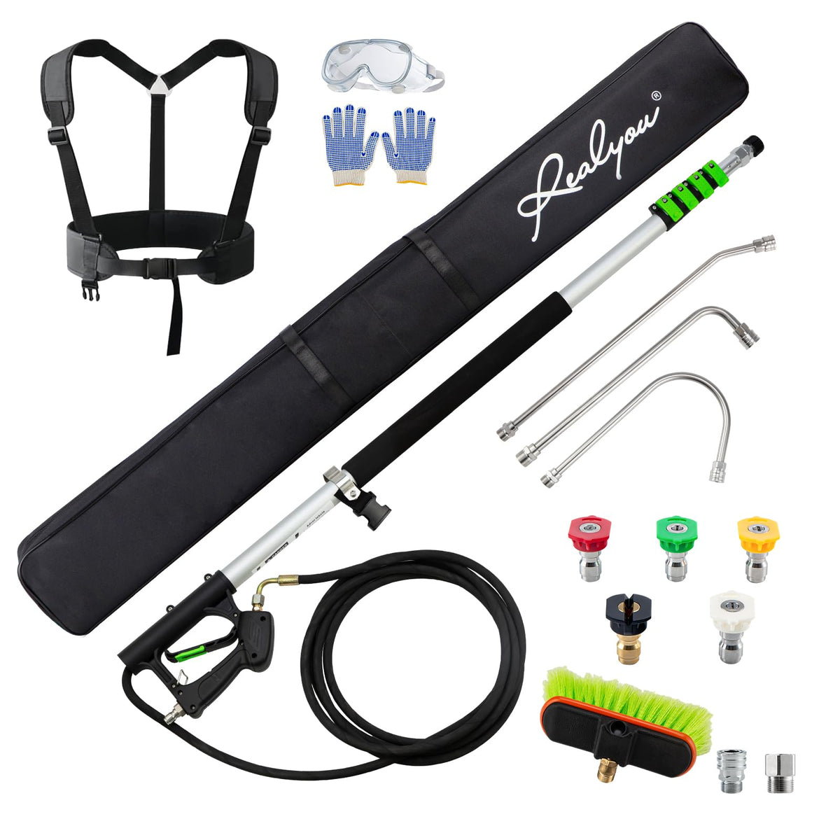 REALYOU 24ft telescoping wand extended for ground-based high reach cleaning