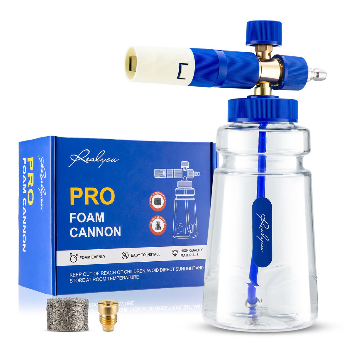 REALYOU foam cannon nozzle-1-1mm: precise foam for paint-safe washing.
