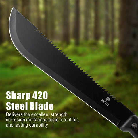 Ergonomic non-slip handle on the REAT machete for secure grip.
